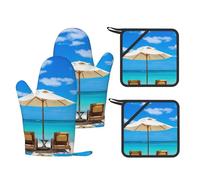 WSHFFILO White Beach Tropical Sea stampato guanti resistenti al calore e pad riutilizzabili guanti da forno