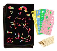 WSICSE Set di immagini da grattare per bambini, 66 fogli con matite in | Carta da grattare arcobaleno, 20 matite in legno e 4 stencil, attività creativa per bambini dagli 8 anni in su