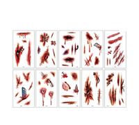 WSIEHFLT 10 Adesivi for Tatuaggi Finti con cicatrici da ferite for Halloween, Body Art, temporanei realistici sanguinanti for Donne e Uomini(Set-417)