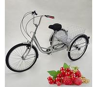 WSIKGHU Triciclo per adulti bicicletta da 24 pollici con cestello, 6 marce, 3 ruote, per adulti, triciclo a 3 ruote, adatto per corpi di 155 - 185 cm, 180 × 76 × 110 - 120 cm (argento)