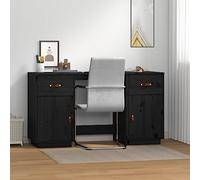 WSJHUHK Mobili da ufficio, scrivanie, scrivania con armadietti, colore nero, 135 x 50 x 75 cm, in legno massello di pino