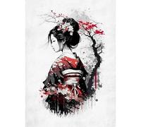 WSJIJY Stampa su Tela Abstract Warrior Panda And Geisha Poster Printing Retro Japanese Warrior Canvas Painting Mural Living Room Home Decoration 70X100Cm No Frame