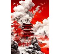 WSJIJY Stampa su Tela Antichi Dipinti Giapponesi Tela di Canapa Quadri di Arte della Parete Samurai Pescatore Templi Arte Astratta Giapponese Poster su Tela Decorazioni per La Casa 50X70C