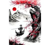 WSJIJY Stampa su Tela Antichi Dipinti Giapponesi Tela di Canapa Quadri di Arte della Parete Samurai Pescatore Templi Arte Astratta Giapponese Poster su Tela Decorazioni per La Casa 50X70C