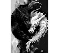 WSJIJY Stampa su Tela Bianco E Nero Giapponese Testo Poster Vita Morte Compassione Onore Arte della Parete Gatto Drago Tela di Canapa Pittura Home Decor 70X100Cm No Frame