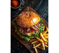 WSJIJY Stampa su Tela Classico Delizioso Salmone Sushi Patatine Fritte Hamburger Cucina Arte Poster Dipinti su Tela Pareti Art Immagini Sala da Pranzo Home Decor 50X70Cm No Frame