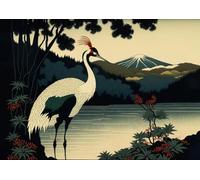 WSJIJY Stampa su Tela Giapponese Gru Aquila Armatura Blu Samurai Tempio Poster Stampa Parete Arte Immagini su Tela Pittura Soggiorno Camera da Letto Decorazioni per La Casa 15X20Cm Senza