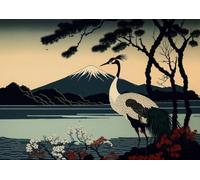 WSJIJY Stampa su Tela Giapponese Gru Aquila Armatura Blu Samurai Tempio Poster Stampa Parete Arte Immagini su Tela Pittura Soggiorno Camera da Letto Decorazioni per La Casa 15X20Cm Senza
