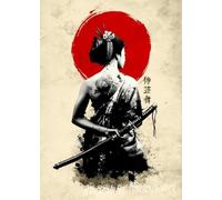 WSJIJY Stampa su Tela Guerriero Giapponese Bushido Corazzato Geisha Samurai Katana Ninja Poster Arte Tela Pittura Stampa da Parete Picture Room Home Decor 50X70Cm No Frame