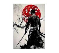WSJIJY Stampa su Tela Samurai Giapponese Nero Sakura Guerriero Figure Tramonto Arte Pittura Parete Tela Poster E Stampe Soggiorno Decorazione della Casa Immagini 50X70Cm Senza Cornice