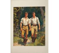 WSJIJY Stampa su Tela Uomo Gay Bacio Vintage Muscoloso Maschio Passeggiata nella Foresta Poster Stampa Arte Murale Quadri su Tela Pittura Camera da Letto Arredamento Casa 50X70Cm Senza