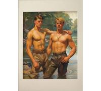 WSJIJY Stampa su Tela Uomo Gay Bacio Vintage Muscoloso Maschio Passeggiata nella Foresta Poster Stampa Arte Murale Quadri Tela Pittura Camera Camera da Letto Arredamento Casa 21X30Cm Se