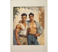 WSJIJY Stampa su Tela Uomo Gay Bacio Vintage Muscoloso Maschio Passeggiata nella Foresta Poster Stampa Arte Murale Quadri su Tela Pittura Camera da Letto Arredamento Casa 45X60Cm Senza