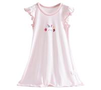 WSLCN Camicia da Notte per Bambini Ragazze con Maniche a Volant Estate Babydoll Abito da Notte, d, 150 cm