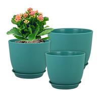 WSMKSZ Set di 3 vasi da fiori grandi 30,5/25/22,9 cm, moderni vasi decorativi in plastica con fori di drenaggio e piattini per piante da appartamento, vasi per piante da interno ed esterno, color