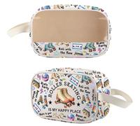 WSNANG Borsa per il trucco per pattinaggio a rotelle, con scritta "Is My Happy Place", impermeabile, organizer per cosmetici per pattinatori e ragazze, nero, Pattinaggio a rotelle