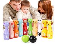 WSNDM Giocattoli di Legno da Bowling, Palle da Bowling con 10 Diversi Modelli Animali e Numeri, 3 Palle, Bowling Set per Esterno Interno Giochi Giocattoli, Giochi Bambini