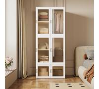 WSOFZMO Armadio pieghevole per vestiti, armadio pieghevole, bianco, con 10 scomparti, 6 ante, 1 appendiabiti, in polipropilene e PET, 170 x 69 x 50 cm (porta trasparente)