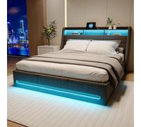 WSOFZMO Copripiumino, 160 x 200 con spazio di archiviazione, letto matrimoniale con USB e luce a LED integrata, letto idraulico con cassetto, letto per giovani, con bottoni, biancheria da letto, senza