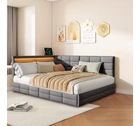 WSOFZMO Divano letto 140 x 190 cm, letto singolo con cassetti, letto imbottito con rete a doghe, letto per ragazzi multifunzione, in lino, senza materasso (lino grigio 140 × 190)