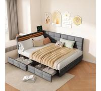 WSOFZMO Divano letto 140 x 200 cm, letto singolo con cassetti, letto imbottito con rete a doghe, letto per ragazzi multifunzionale, in lino, senza materasso (lino grigio 140 × 200)