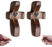WSOGYDOTX Handcrafted Wooden Cross My Heart, Handmade Wooden Cross My Heart, Handmade Cross My Heart - Encouragement Gift, Pocket Fidget Cross for Stress Relief And Praying(A,2PC)