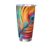 WSOIHFEC Bicchiere da 590 ml in acciaio inox con coperchio e cannuccia bicchieri isolati sottovuoto doppia parete tazza da viaggio piuma colorata tazza da caffè tazza da caffè tazza da auto per caffè