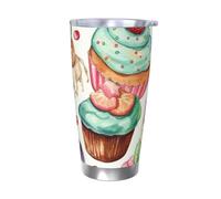 WSOIHFEC Bicchiere da 590 ml in acciaio inox con coperchio e cannuccia, isolamento sottovuoto, doppia parete, tazza da viaggio, cupcake, ciambelle, muffin, zucchero, caffè, tazza per auto, caffè, casa