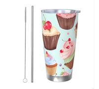 WSOIHFEC Bicchiere da 590 ml in acciaio inox con coperchio e cannuccia, isolamento sottovuoto, doppia parete, tazza da viaggio con motivo cupcake, tazza da caffè per auto, caffè, casa, viaggi