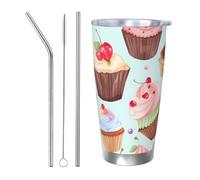 WSOIHFEC Bicchiere da 590 ml in acciaio inox con coperchio e cannuccia, isolamento sottovuoto, doppia parete, tazza da viaggio con motivo cupcake, tazza da caffè per auto, caffè, casa, viaggi