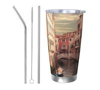 WSOIHFEC Bicchiere da 590 ml in acciaio inox con coperchio e cannuccia, isolamento sottovuoto, tazza da viaggio a doppia parete, bella vista sul canale di Venezia, tazza da caffè per auto, caffè, casa