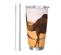 WSOIHFEC Bicchiere da 590 ml in acciaio inox con coperchio e cannuccia, isolamento sottovuoto, tazza da viaggio a doppia parete, tazza da caffè, sabbia deserta, cammello, tazza da caffè, tazza per