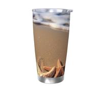 WSOIHFEC Bicchiere da 590 ml in acciaio inox con coperchio e cannuccia, isolamento sottovuoto, tazza da viaggio a doppia parete bella stella marina sulla spiaggia sabbia tazza da caffè tazza per auto
