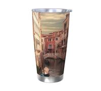 WSOIHFEC Bicchiere da 590 ml in acciaio inox con coperchio e cannuccia, isolamento sottovuoto, tazza da viaggio a doppia parete, bella vista sul canale di Venezia, tazza da caffè per auto, caffè, casa