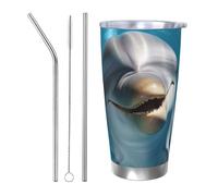 WSOIHFEC Bicchiere da 590 ml in acciaio inox con coperchio e cannuccia, isolamento sottovuoto, tazza da viaggio a doppia parete, divertente delfino che ti guarda, tazza da caffè per auto, caffè, casa