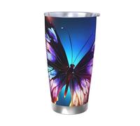 WSOIHFEC Bicchiere da 590 ml in acciaio inox con coperchio e cannuccia, isolamento sottovuoto, tazza da viaggio a doppia parete, bella farfalla luminosa, tazza da caffè per auto, caffè, casa, viaggi