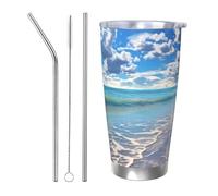 WSOIHFEC Bicchiere da 590 ml in acciaio inox con coperchio e cannuccia, isolamento sottovuoto, tazza da viaggio a doppia parete, bella nuvola, spiaggia, tazza da caffè, tazza per auto, caffè, casa