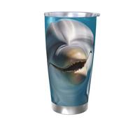 WSOIHFEC Bicchiere da 590 ml in acciaio inox con coperchio e cannuccia, isolamento sottovuoto, tazza da viaggio a doppia parete, divertente delfino che ti guarda, tazza da caffè per auto, caffè, casa