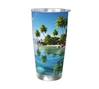WSOIHFEC Bicchiere da 590 ml in acciaio inox con coperchio e cannuccia, isolamento sottovuoto, tazza da viaggio a doppia parete, bella isola nel mare, tazza da caffè per auto, caffè, casa, viaggi