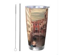 WSOIHFEC Bicchiere da 590 ml in acciaio inox con coperchio e cannuccia, isolamento sottovuoto, tazza da viaggio a doppia parete, bella vista sul canale di Venezia, tazza da caffè per auto, caffè, casa