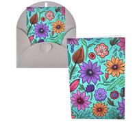 WSOIHFEC Biglietti di auguri colorati con fiori scarabocchiati, con buste, biglietti di ringraziamento, biglietti per appunti, biglietti di buon compleanno, biglietti di San Valentino, per laurea