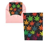 WSOIHFEC Biglietti di auguri colorati con foglie di cannabis, biglietti vuoti con buste, biglietti di ringraziamento, biglietti di auguri, biglietti di buon compleanno, biglietti di San Valentino, per