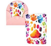 WSOIHFEC Biglietti di auguri colorati con stampa di zampe di cane, biglietti vuoti con buste, biglietti di ringraziamento, biglietti di auguri, biglietti di buon compleanno, biglietti di San Valentino