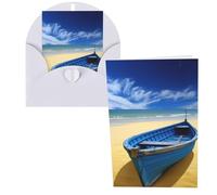 WSOIHFEC Biglietti di auguri gialli con barca sulla spiaggia, biglietti vuoti con buste, biglietti di ringraziamento, biglietti di auguri, biglietti di buon compleanno, biglietti di San Valentino, per