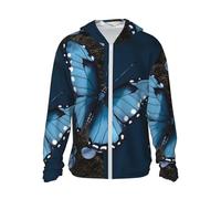 WSOIHFEC Giacca con cappuccio da uomo UPF 50+, con protezione solare, leggera, a maniche lunghe, con farfalla, blu, per escursioni e escursioni, nero, Medium