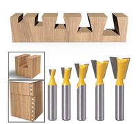 WSOOX 5pcs Coda di Rondine Router Bit Set Fresa a Taglienti per legno Larghezza di taglio: 6.35mm, 9.52mm, 12.7mm, 15.9mm, 19.05mm.