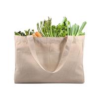 WSQHAO 2pcs Canvas Grocery Bag Large Capacity Shopping Washable Tote Camping Foods with 6 Inner Pockets per Shopping