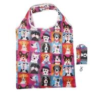 WSQHAO 5Pcs Printed Polyester Foldable Shoulder Shopping Bag Creative Portable Hand-held Storage Supermarket per Shopping(Color3)