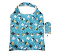 WSQHAO 5Pcs Printed Polyester Foldable Shoulder Shopping Bag Creative Portable Hand-held Storage Supermarket per Shopping(Color4)