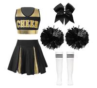 WSQHAO Abiti da ballo for cheerleader for bambine, senza maniche, con scollo a V e gonna a pieghe, costumi esibizione for di Halloween Per Donne(16)